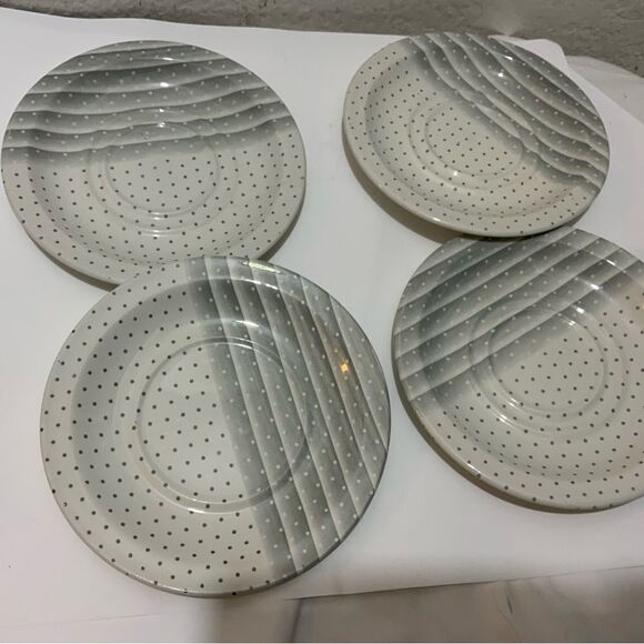 Churchill England (4) saucers  6” NEW Swiss Dot Stripes Gray White Ceramic G13 - Picture 5 of 10